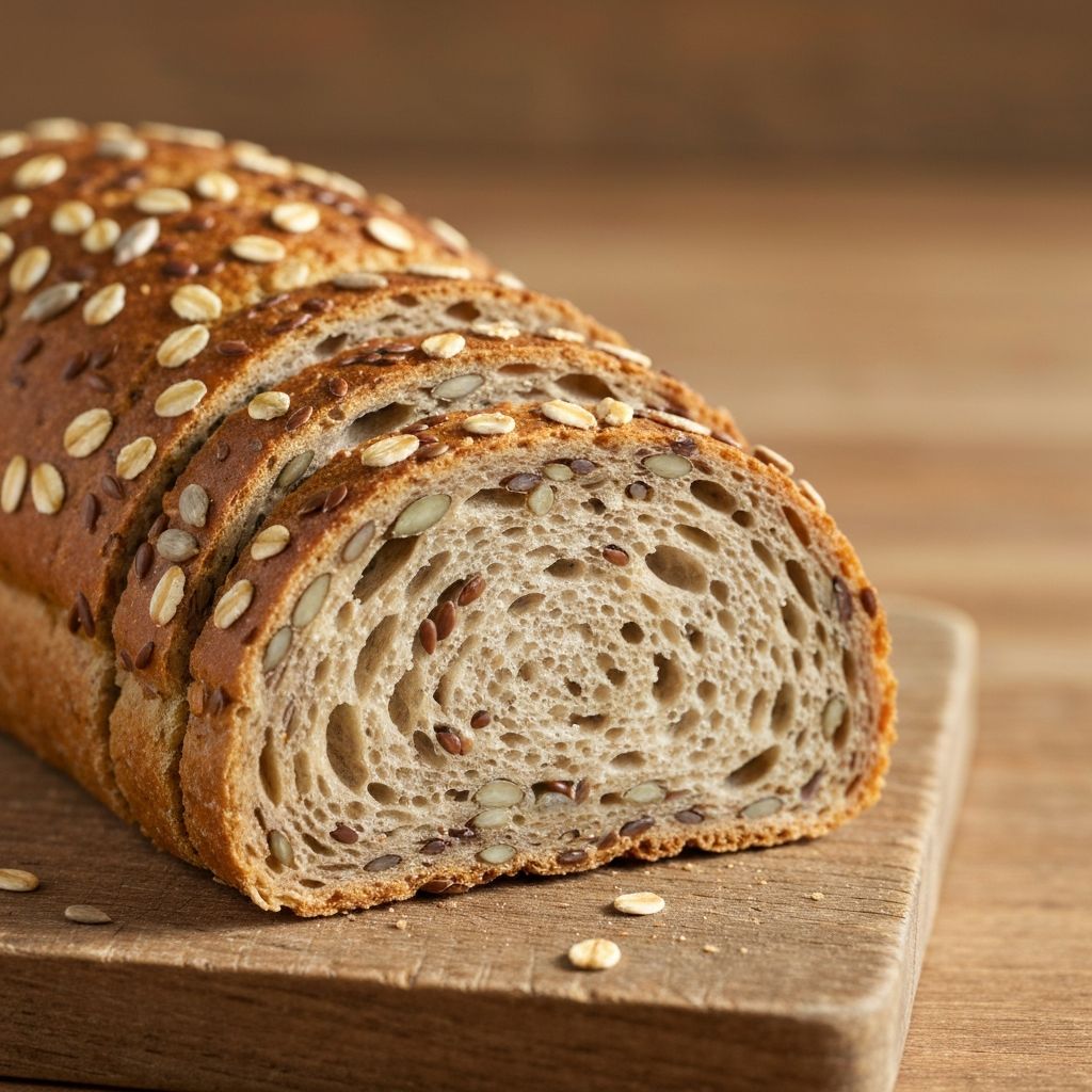 Sliced multigrain bread with grains and seeds