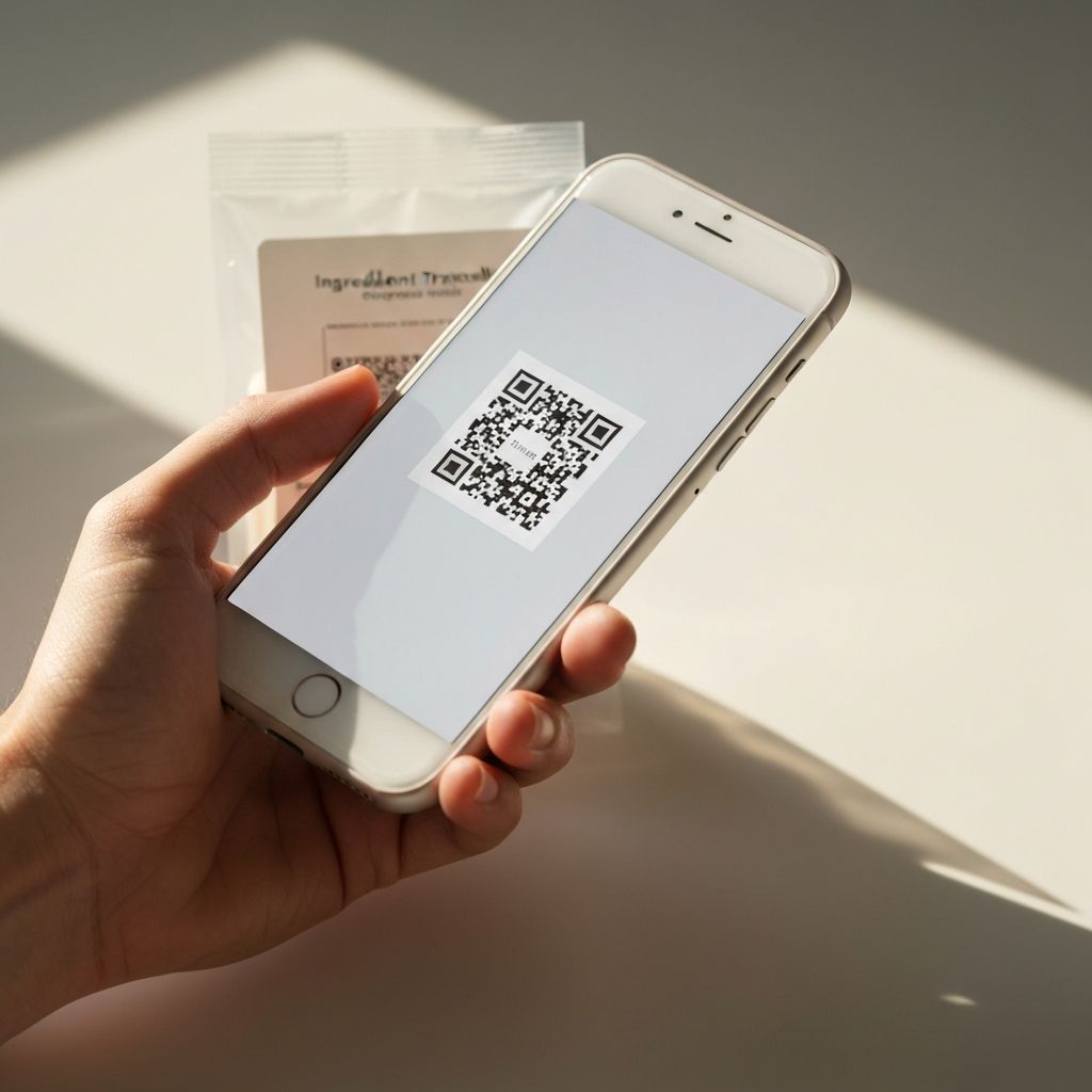 Hand holding phone scanning ingredient label