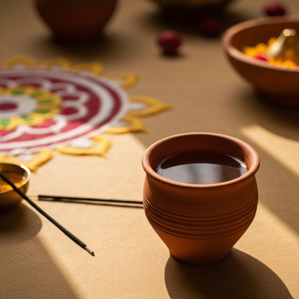 Satvik beverage in calm spiritual setting